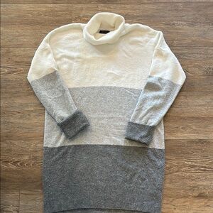 RACHEL Rachel Roy Women's Large Turtleneck Sweater Dress Grey White Colorblock